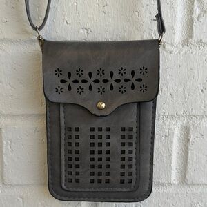 Gray Cellphone Crossbody Bag with Cutout Design and Adjustable Strap
